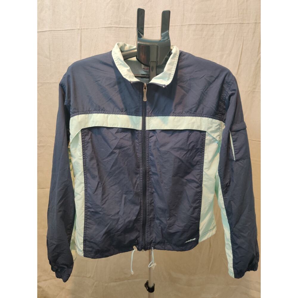 Vintage Reebok Jacket Women's Size XL Zip Up Windbreaker Drawstring Blue